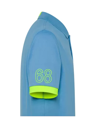 Polo Uomo azzurra con ricamo logo fluo A35122|SUN68