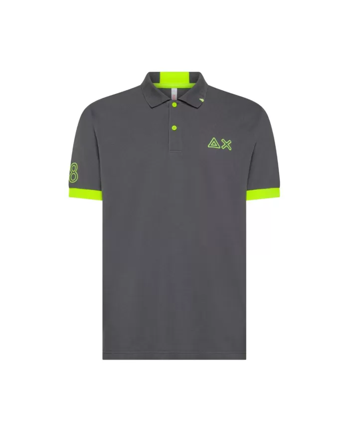 Polo Uomo grigio scuro con ricamo logo fluo A35122|SUN68 Polo Uomo grigio scuro con ricamo logo fluo A35122|SUN68