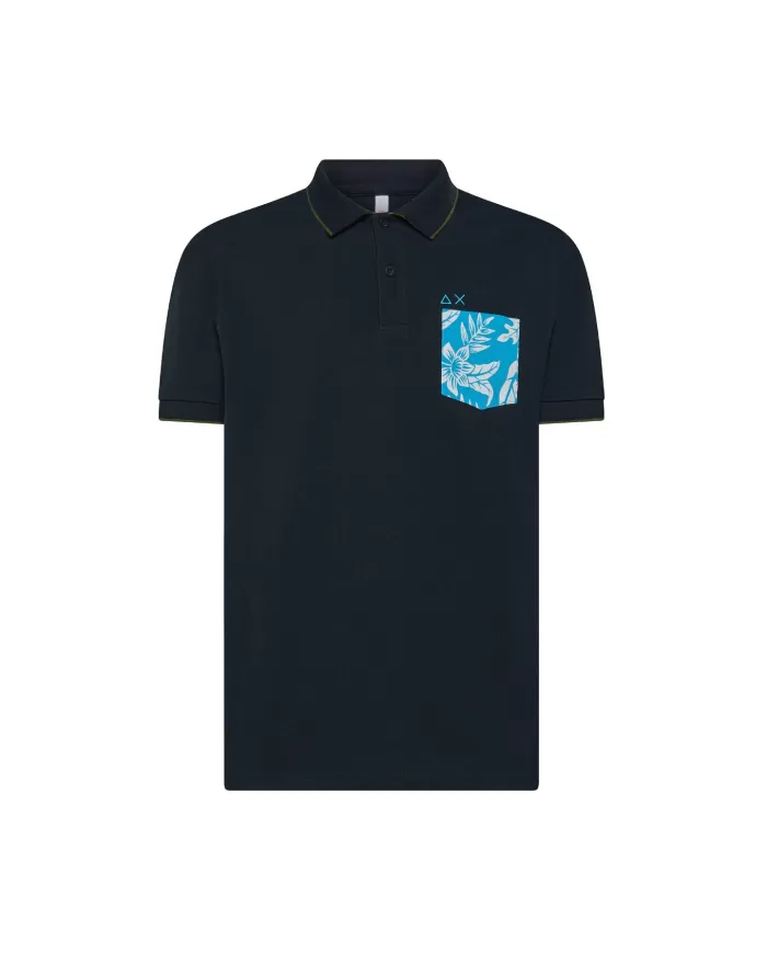 Polo Uomo blu con taschino a fantasia A35127|SUN68 Polo Uomo blu con taschino a fantasia A35127|SUN68