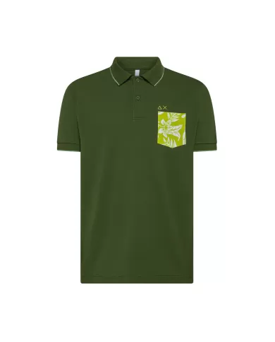 Polo Uomo verde scuro con taschino a fantasia A35127|SUN68