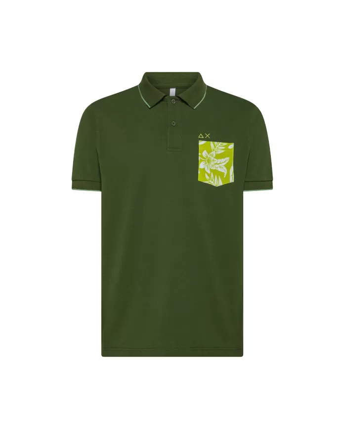 Polo Uomo verde scuro con taschino a fantasia A35127|SUN68 Polo Uomo verde scuro con taschino a fantasia A35127|SUN68