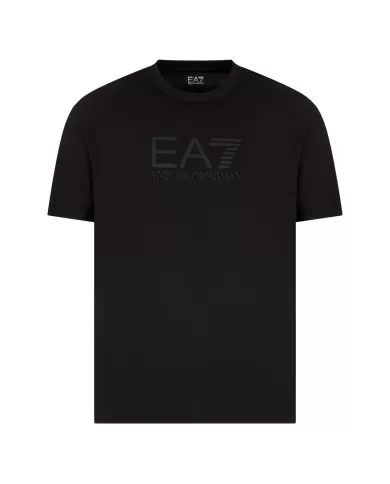 T-shirt Uomo nera con logo a rilievo sul petto 7M000224 AF10375|EA7