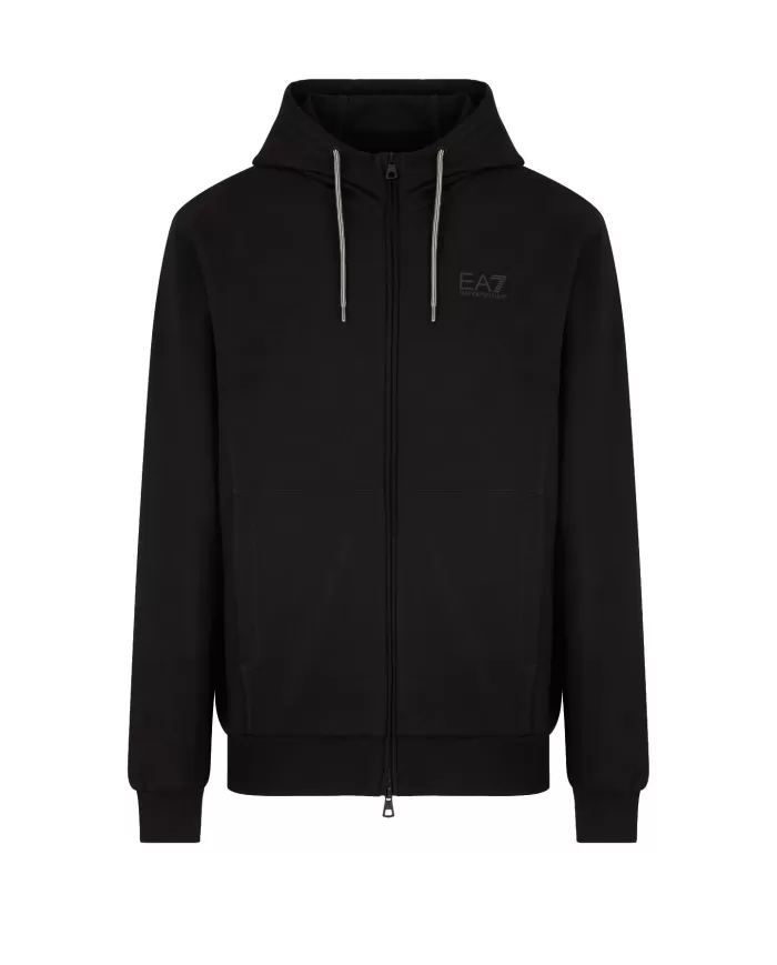 Felpa Uomo nera in cotone con cappuccio 7M000231 AF13512|EA7 Felpa Uomo nera in cotone con cappuccio 7M000231 AF13512|EA7