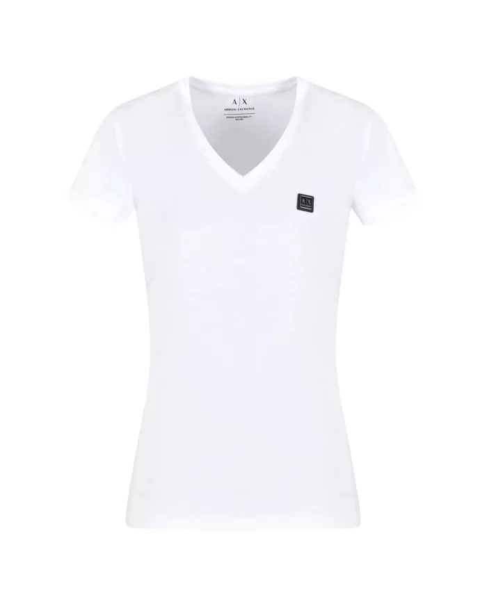 T-shirt Donna bianca con scolo a V XW000105 AF11929|ARMANI EXCHANGE T-shirt Donna bianca con scolo a V XW000105 AF11929|ARMANI EXCHANGE