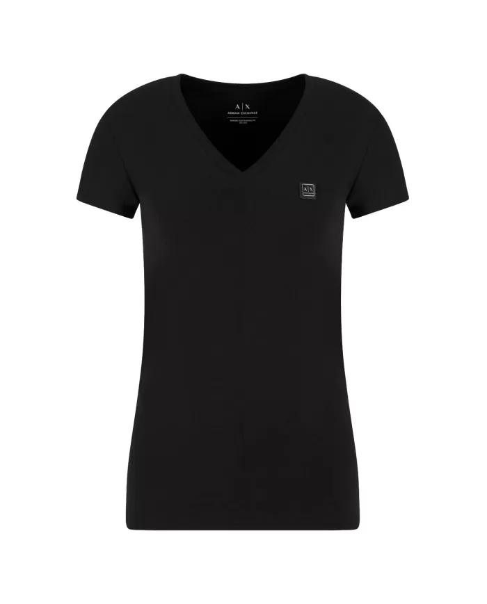 T-shirt Donna nera scollo a V XW000105 AF11929|ARMANI EXCHANGE T-shirt Donna nera scollo a V XW000105 AF11929|ARMANI EXCHANGE