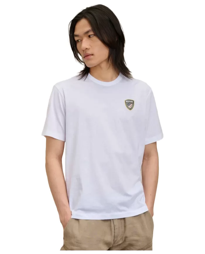 T-shirt Uomo bianca scudo 3D gommato 25SBLUH02194 004547 FAXON|BLAUER T-shirt Uomo bianca scudo 3D gommato 25SBLUH02194 004547 FAXON|BLAUER