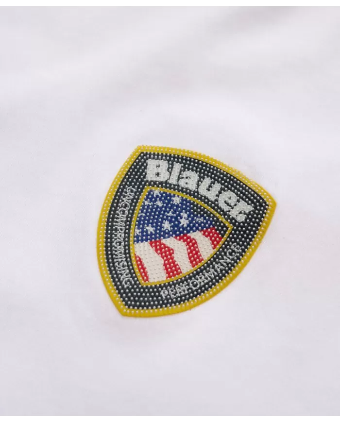 T-shirt Uomo bianca scudo 3D gommato 25SBLUH02194 004547 FAXON|BLAUER