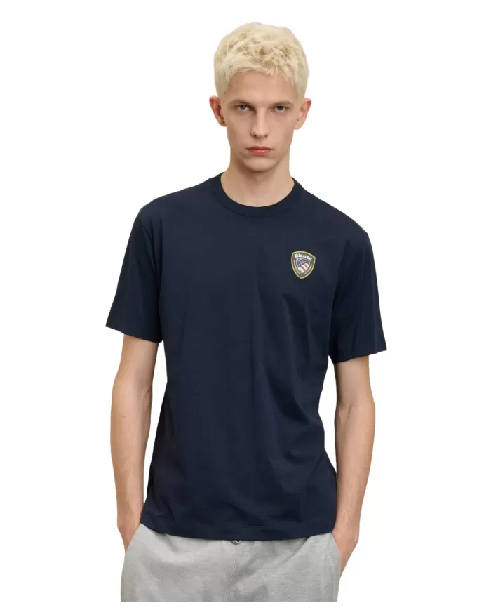 T-shirt Uomo blu scudo 3D gommato 25SBLUH02194 004547 FAXON|BLAUER T-shirt Uomo blu scudo 3D gommato 25SBLUH02194 004547 FAXON|BLAUER