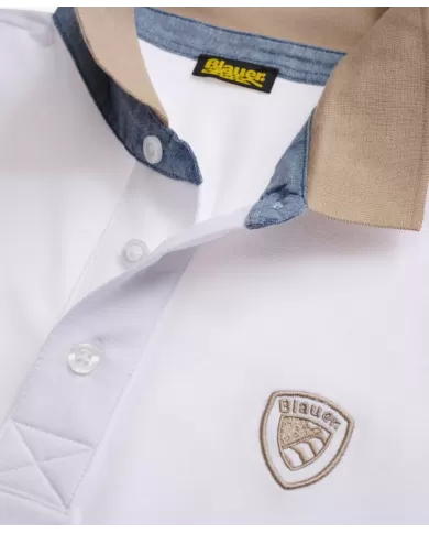 Polo Uomo bianca con scudo ricamato25SBLUT02313 006818 DABNEY|BLAUER Polo Uomo bianca con scudo ricamato25SBLUT02313 006818 DABNEY|BLAUER