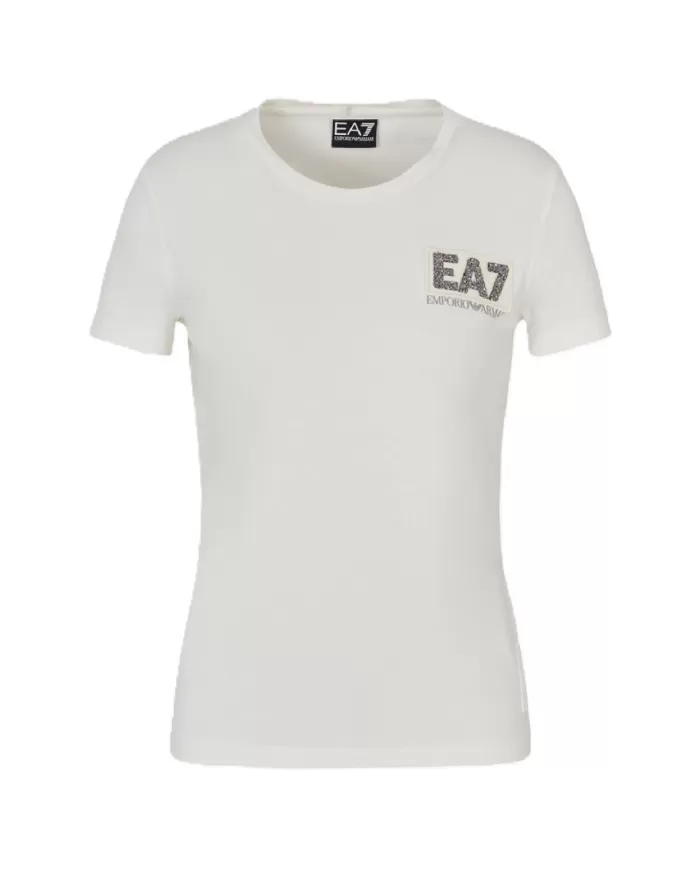 T-shirt Donna logo sul petto con strass 7W000492 AF10373|EA7 T-shirt Donna logo sul petto con strass 7W000492 AF10373|EA7