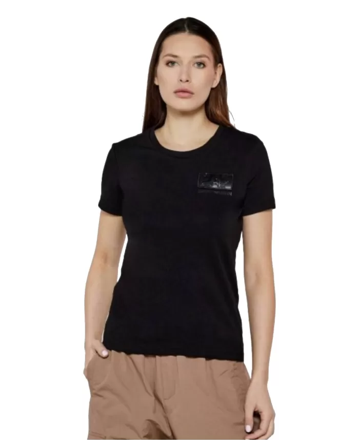 T-shirt Donna nera con logo strass 7W000492 AF10373|EA7 T-shirt Donna nera con logo strass 7W000492 AF10373|EA7
