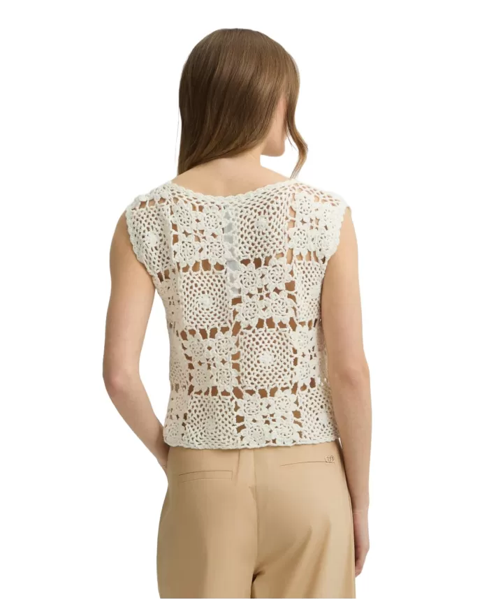 LIU JO Top Donna WA5209MA30Q PEE 2025 cotone regular con lavorazione a crochetin 10701 BIANCO LANA LIU JO Top Donna WA5209MA30Q PEE 2025 cotone regular con lavorazione a crochetin 10701 BIANCO LANA