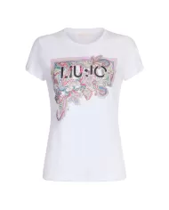 T-shirt Donna stampa floreale con logo e strass WA5240JS923|LIU JO T-shirt Donna stampa floreale con logo e strass WA5240JS923|LIU JO