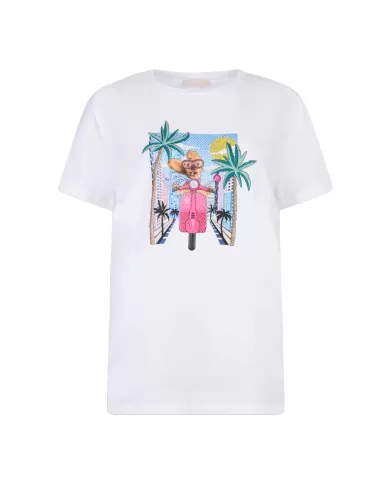 T-shirt Donna bianca stampa cane in vespa WA5260JS003|LIU JO T-shirt Donna bianca stampa cane in vespa WA5260JS003|LIU JO