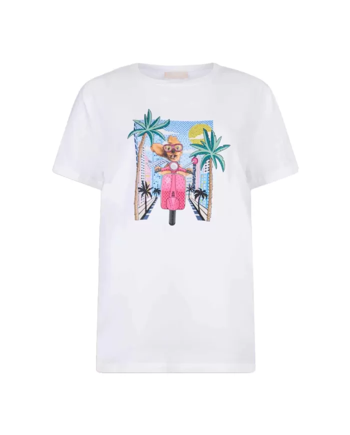 T-shirt Donna bianca stampa cane in vespa WA5260JS003|LIU JO T-shirt Donna bianca stampa cane in vespa WA5260JS003|LIU JO