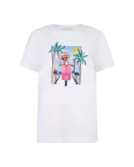 T-shirt Donna bianca stampa cane in vespa WA5260JS003|LIU JO