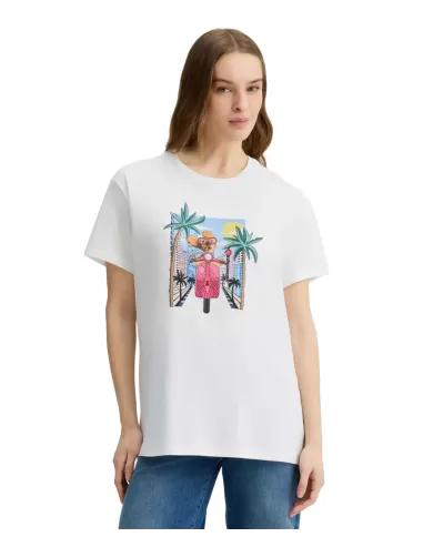 T-shirt Donna bianca stampa cane in vespa WA5260JS003|LIU JO T-shirt Donna bianca stampa cane in vespa WA5260JS003|LIU JO