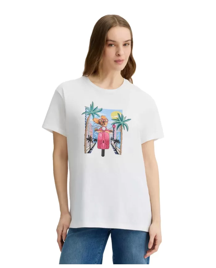 T-shirt Donna bianca stampa cane in vespa WA5260JS003|LIU JO T-shirt Donna bianca stampa cane in vespa WA5260JS003|LIU JO
