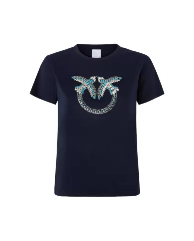 T-shirt Donna blu con maxi logo cristalli 100535 A2G7 QUENTIN|PINKO T-shirt Donna blu con maxi logo cristalli 100535 A2G7 QUENTIN|PINKO