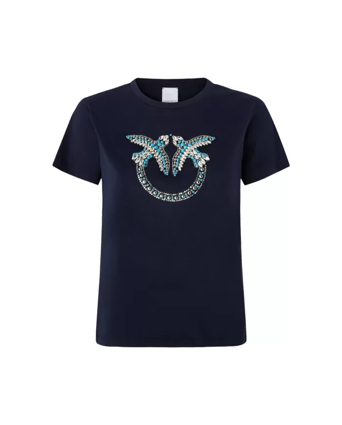 T-shirt Donna blu con maxi logo cristalli 100535 A2G7 QUENTIN|PINKO T-shirt Donna blu con maxi logo cristalli 100535 A2G7 QUENTIN|PINKO