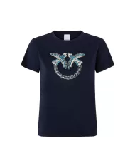 T-shirt Donna blu con maxi logo cristalli 100535 A2G7 QUENTIN|PINKO T-shirt Donna blu con maxi logo cristalli 100535 A2G7 QUENTIN|PINKO