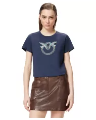 T-shirt Donna blu con maxi logo cristalli 100535 A2G7 QUENTIN|PINKO T-shirt Donna blu con maxi logo cristalli 100535 A2G7 QUENTIN|PINKO