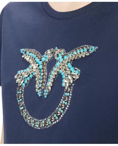 T-shirt Donna blu con maxi logo cristalli 100535 A2G7 QUENTIN|PINKO T-shirt Donna blu con maxi logo cristalli 100535 A2G7 QUENTIN|PINKO