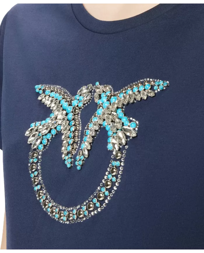 T-shirt Donna blu con maxi logo cristalli 100535 A2G7 QUENTIN|PINKO T-shirt Donna blu con maxi logo cristalli 100535 A2G7 QUENTIN|PINKO