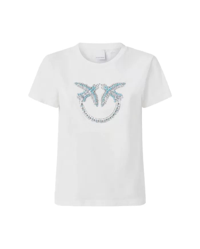 Tシャツ・カットソー PINKO Woman T-Shirt White 104604A2F8 Z05 Pinko Donna T-shirt con Logo Effetto Metal 104603 A2D1 Z05