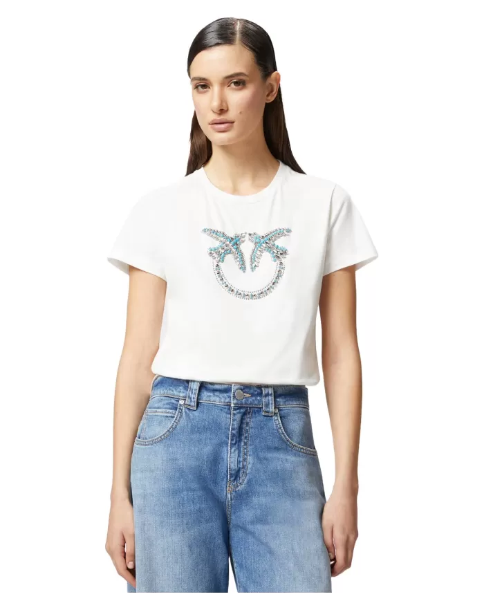 Tシャツ・カットソー PINKO Woman T-Shirt White 104604A2F8 Z05 T-shirt Donna bianca maxi logo cristalli 100535 A2G7 QUENTIN