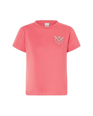 PINKO T-shirt Donna 103320 A2G7 NAMBRONE in cotone con logo ricamo gioiello O57 ROSSO PINKO T-shirt Donna 103320 A2G7 NAMBRONE in cotone con logo ricamo gioiello O57 ROSSO