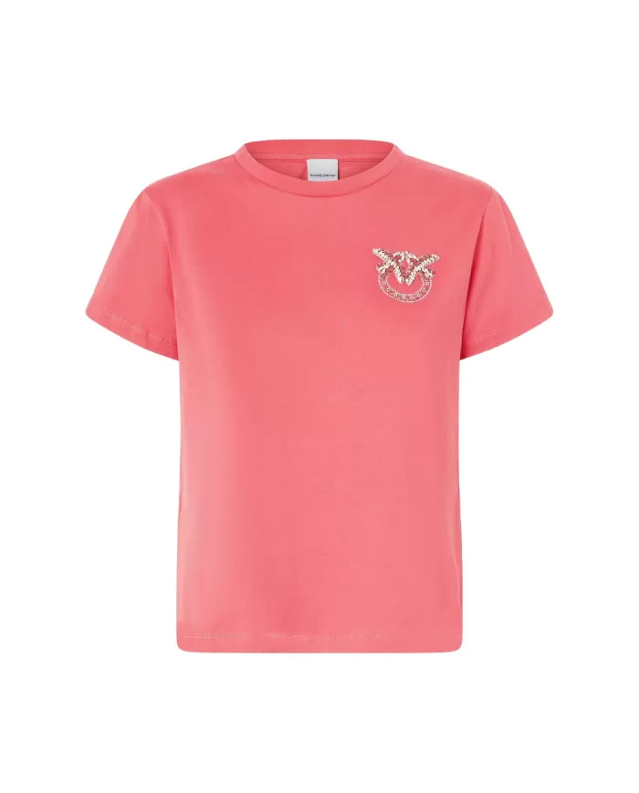 PINKO T-shirt Donna 103320 A2G7 NAMBRONE in cotone con logo ricamo gioiello O57 ROSSO PINKO T-shirt Donna 103320 A2G7 NAMBRONE in cotone con logo ricamo gioiello O57 ROSSO