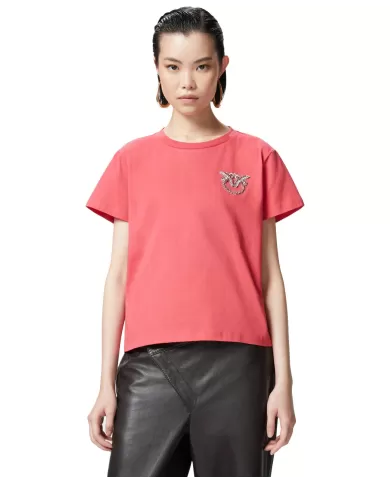 PINKO T-shirt Donna 103320 A2G7 NAMBRONE in cotone con logo ricamo gioiello O57 ROSSO PINKO T-shirt Donna 103320 A2G7 NAMBRONE in cotone con logo ricamo gioiello O57 ROSSO