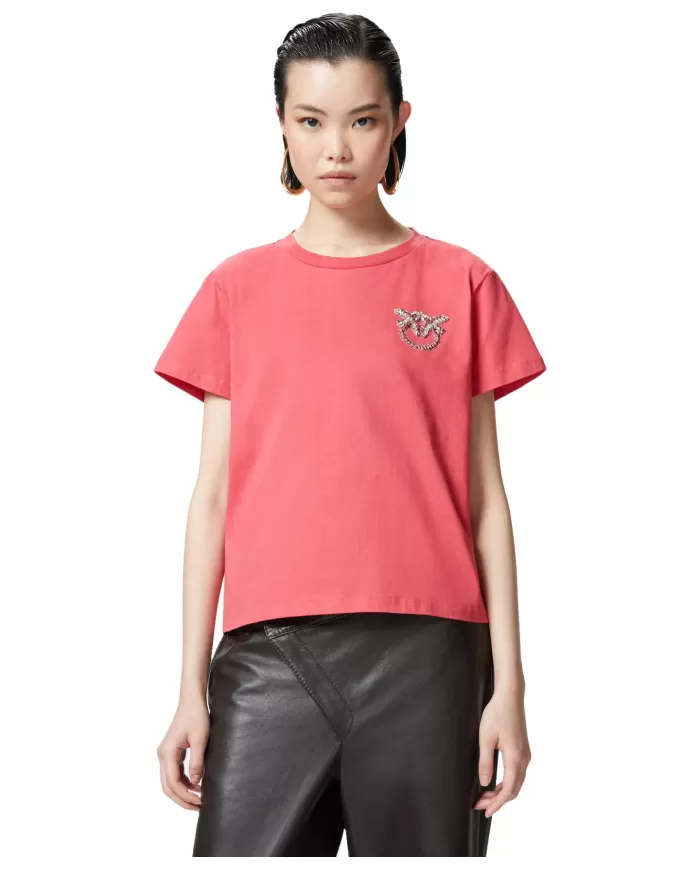 PINKO T-shirt Donna 103320 A2G7 NAMBRONE in cotone con logo ricamo gioiello O57 ROSSO PINKO T-shirt Donna 103320 A2G7 NAMBRONE in cotone con logo ricamo gioiello O57 ROSSO