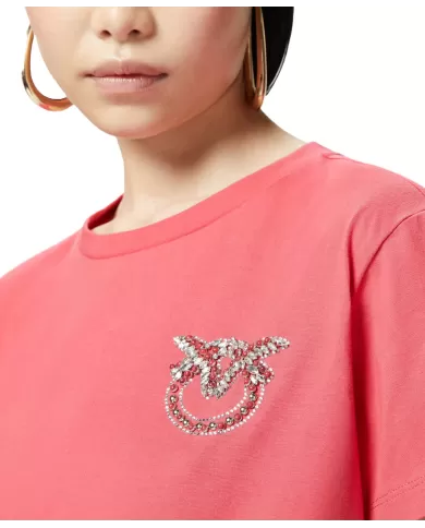 PINKO T-shirt Donna 103320 A2G7 NAMBRONE in cotone con logo ricamo gioiello O57 ROSSO PINKO T-shirt Donna 103320 A2G7 NAMBRONE in cotone con logo ricamo gioiello O57 ROSSO