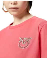 PINKO T-shirt Donna 103320 A2G7 NAMBRONE in cotone con logo ricamo gioiello O57 ROSSO