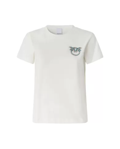 PINKO T-shirt Donna 103320 A2G7 NAMBRONE in cotone con logo ricamo gioiello Z05 BIANCO PINKO T-shirt Donna 103320 A2G7 NAMBRONE in cotone con logo ricamo gioiello Z05 BIANCO