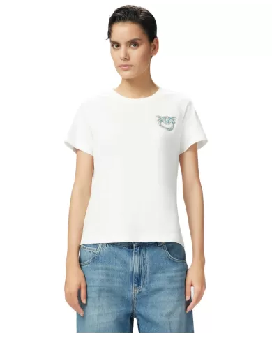 PINKO T-shirt Donna 103320 A2G7 NAMBRONE in cotone con logo ricamo gioiello Z05 BIANCO PINKO T-shirt Donna 103320 A2G7 NAMBRONE in cotone con logo ricamo gioiello Z05 BIANCO