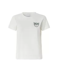 PINKO T-shirt Donna 103320 A2G7 NAMBRONE in cotone con logo ricamo gioiello Z05 BIANCO