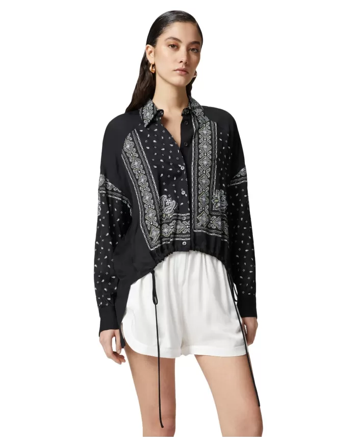 Camicia Donna asimmetrica stampa bandana 104664 A2CK CLOCKS|PINKO