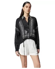 Camicia Donna asimmetrica stampa bandana 104664 A2CK CLOCKS|PINKO