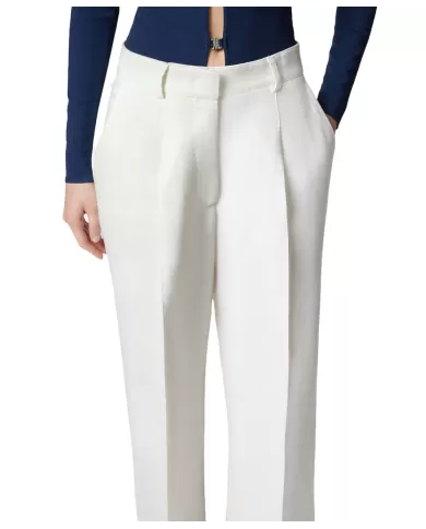 Pantaloni Donna bianco in lino 104869 A2HA WONDERWAL|PINKO