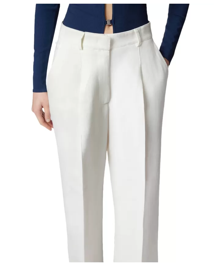 Pantaloni Donna bianco in lino 104869 A2HA WONDERWAL|PINKO