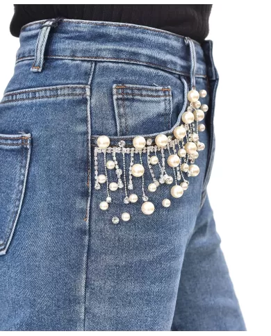 Jeans Donna slim con perle applicate F31587|ADM