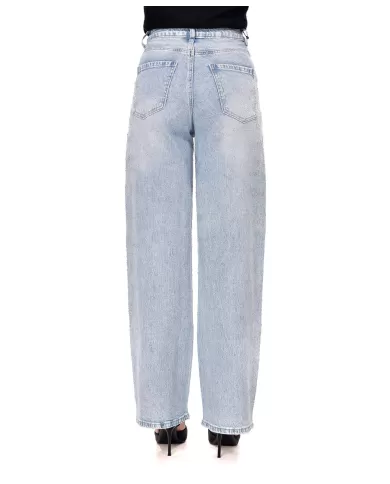 Jeans Donna slim stile palazzo con strass F31824|ADM