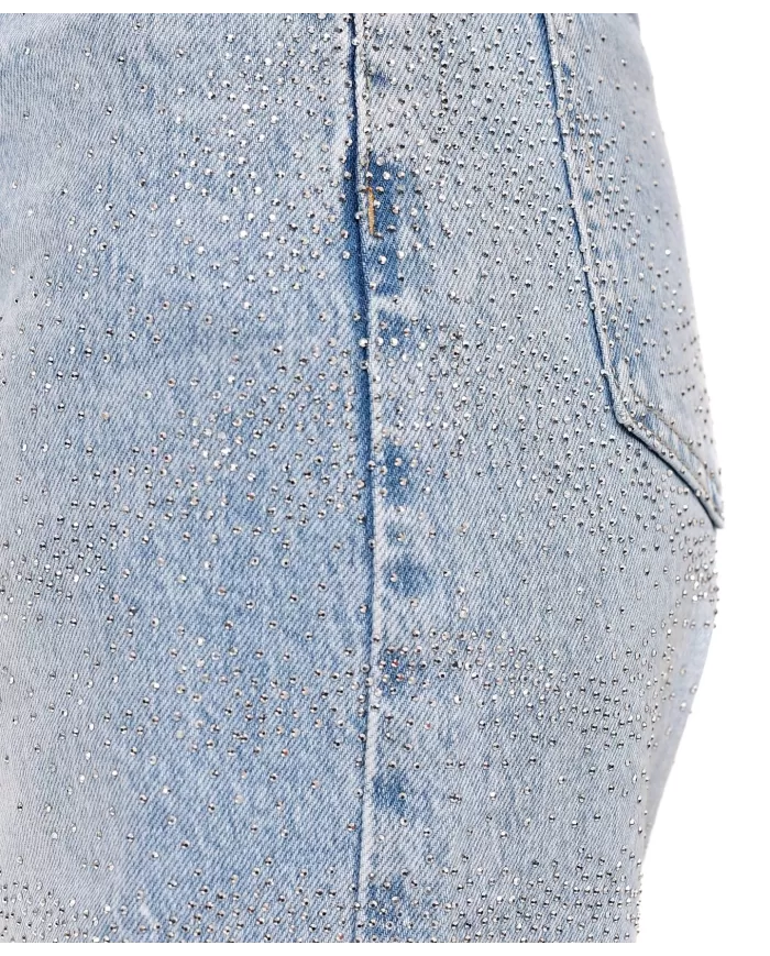 Jeans Donna slim stile palazzo con strass F31824|ADM