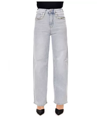 Jeans Donna slim stile palazzo con pietre F31837|ADM
