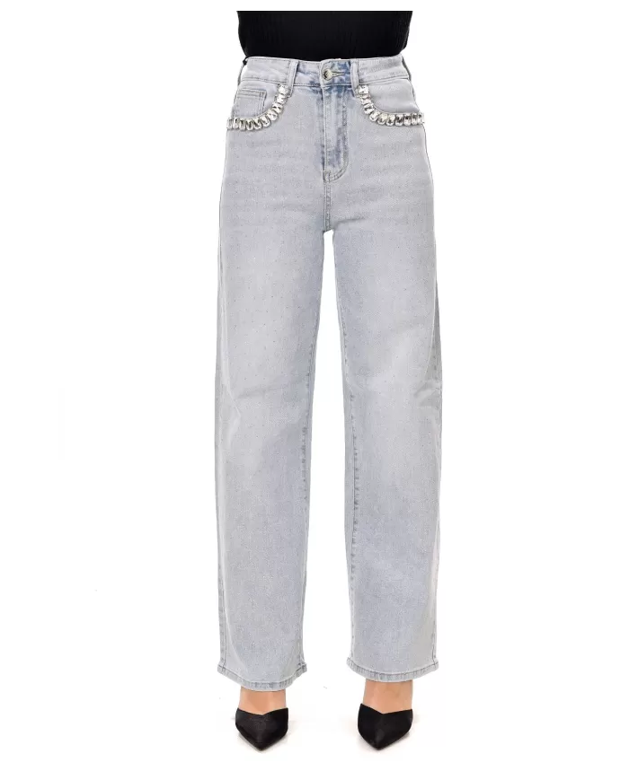 Jeans Donna slim stile palazzo con pietre F31837|ADM Jeans Donna slim stile palazzo con pietre F31837|ADM