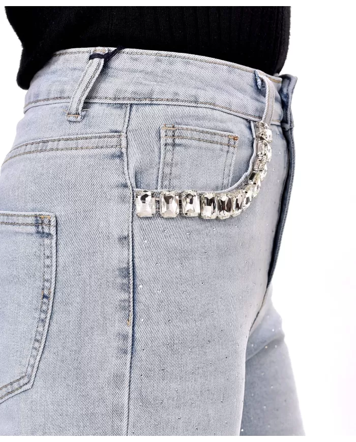 Jeans Donna slim stile palazzo con pietre F31837|ADM