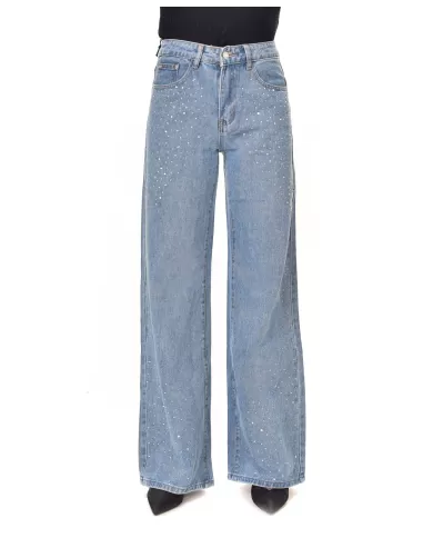 Jeans Donna slim stile palazzo con strass PK723|ADM